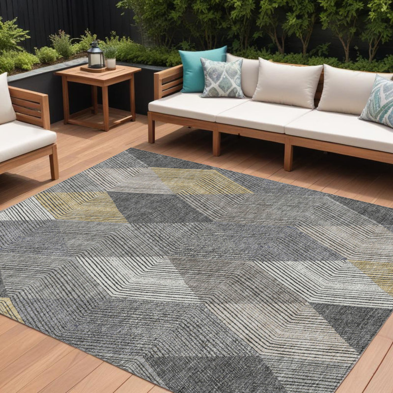 Tapis lavable intérieur / extérieur gris étain et doré 10 pi x 14 pi Arpin Arpin