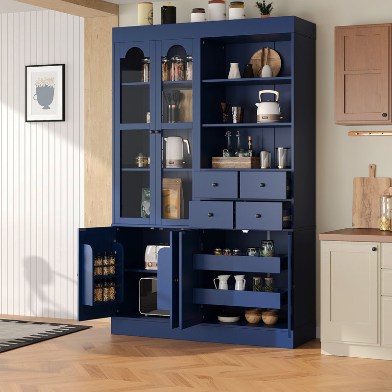 Topmax 47.2X15.7X75inch Freestanding Buffet With Hutch, Blue