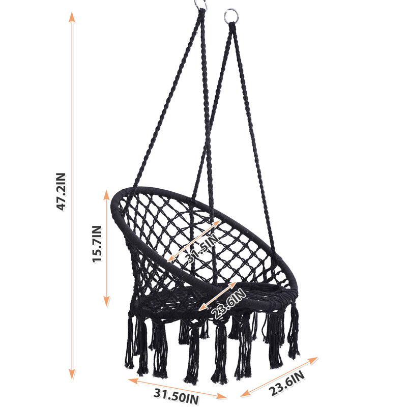 Fauteuil de détente noir: corde de coton fabriquée à la main, pour un confort intérieur et extérieur confortable, capacité de poids de 330 lb,