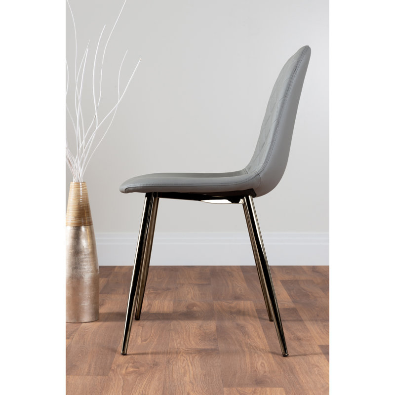 White Marble Effect Melamine Dining Table Black Legs & 6 Luxury Faux Leather Chairs Modern Design, Gray/Silver