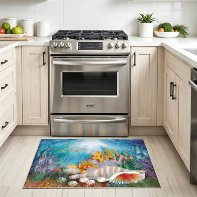 Clear Underwater Wallpaper Shell Sea Coral Reef Ocean Plant Marine Machine Washable Indoor Area Rug