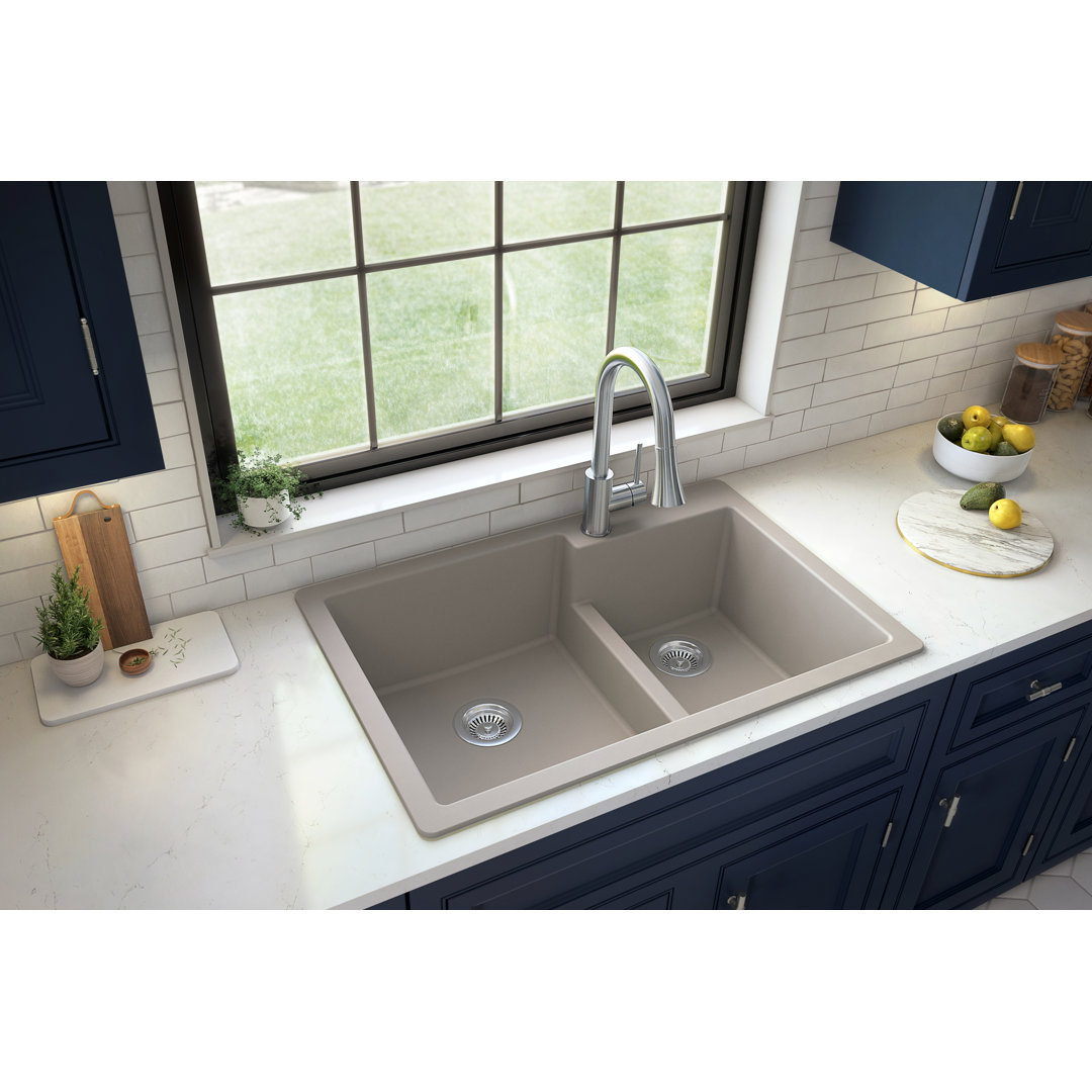 Karran Quartz 33'' X 22'' 60/40 Double Bowl Drop-in Kitchen Sink Karran 