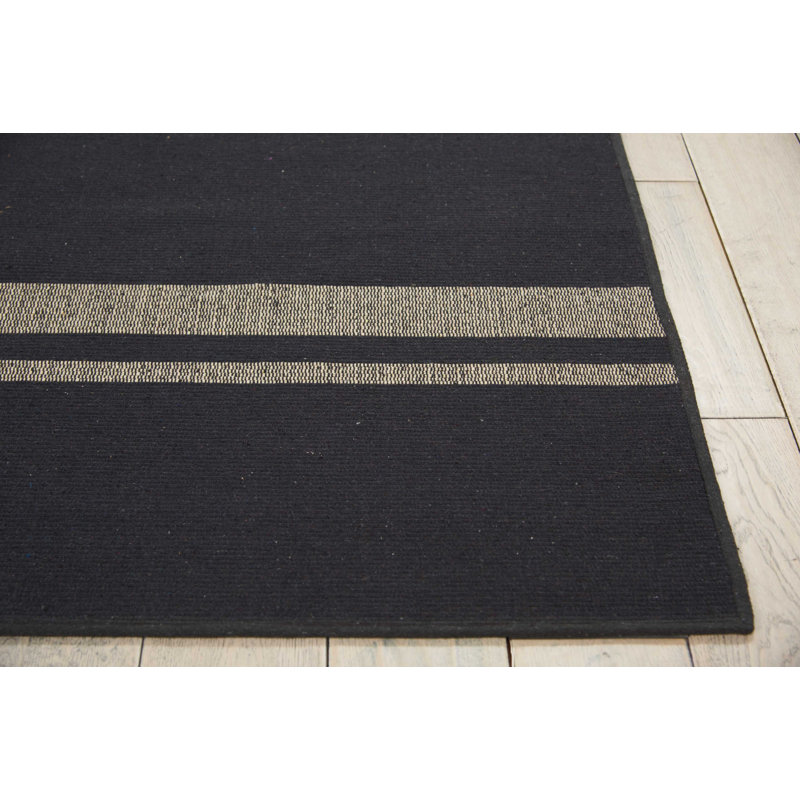 Tapis noir/beige à rayures handwoven à tissage plat san diego, Rectangle 5 pi x 7 pi