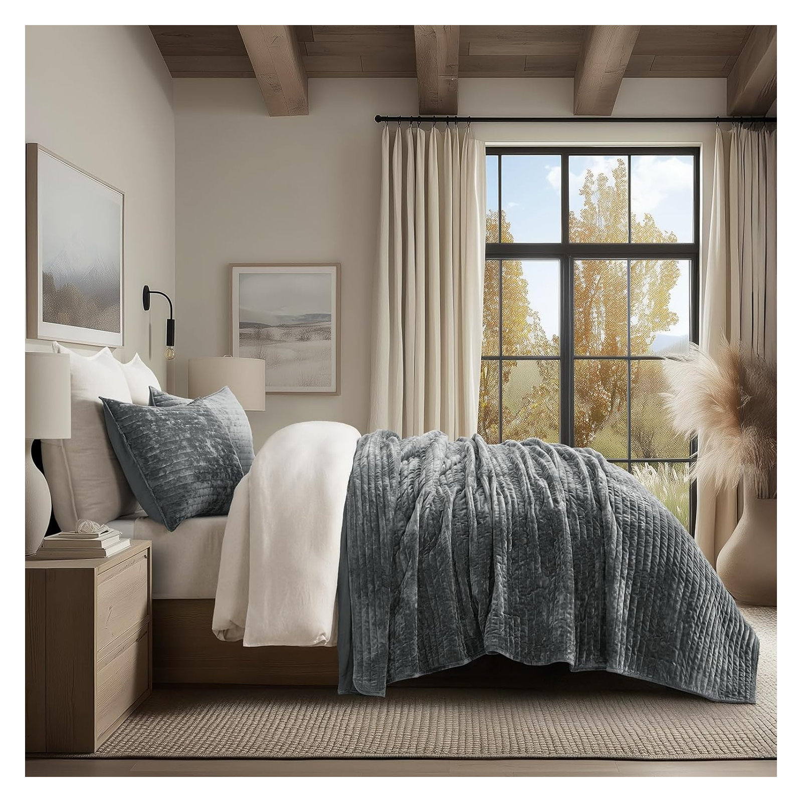 Luxe Velvet Channel Quilt Set, Charcoal Gray, California King