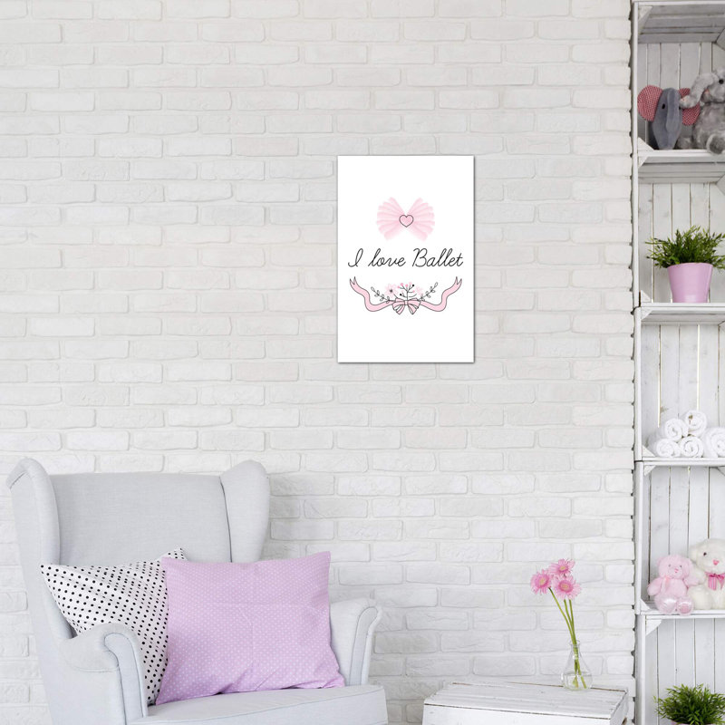 I Love Ballet - impression d'art graphique, H 26 po x l 18 po x 1,5 po, Toile tendue, Pas de tapis