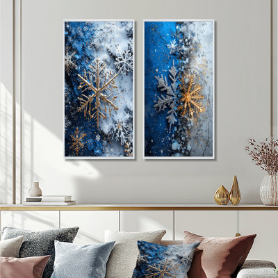 «Blue Christmas Snowflake Beauty I», ensemble d'art mural de Noël 2 pièces