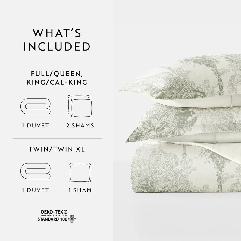 Duvet Cover Set Patterned Microfiber Ultra Soft Bedding in Paradise Toile, Queen Duvet Cover + 2 Standard Shams