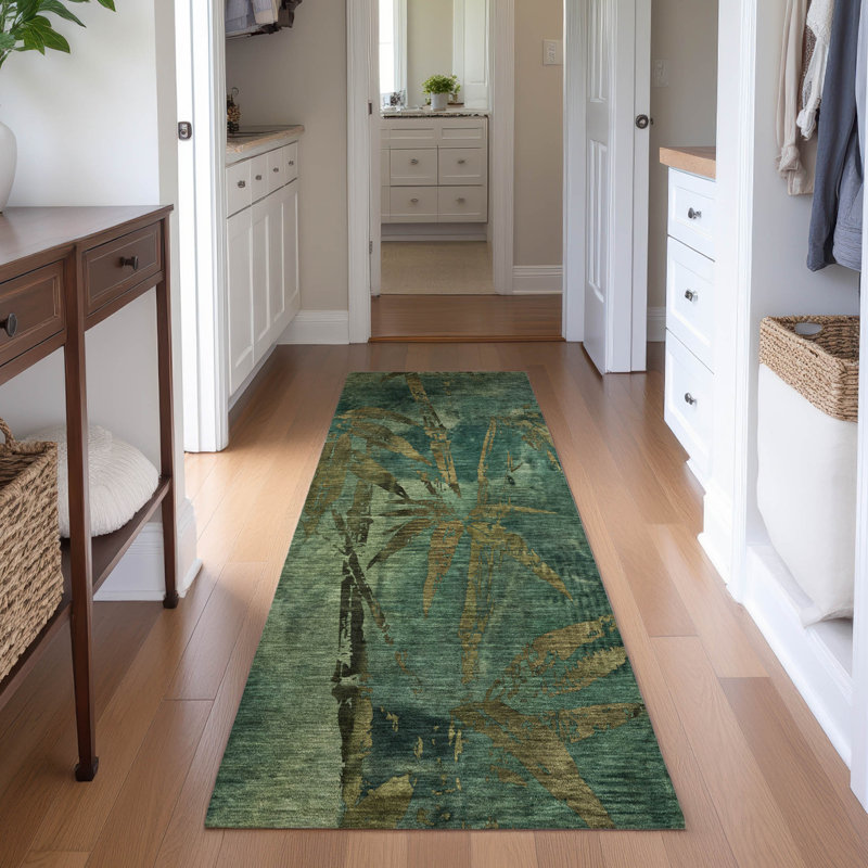 Premium Machine Washable Mayfield AMF2222 Botanical Rug, 2'3" x 7'6" Runner, Green