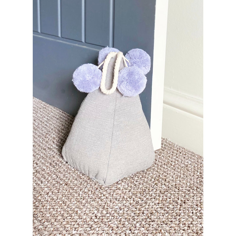 Digrazia Pompom Fabric Weighted Floor Stop, Dark Grey