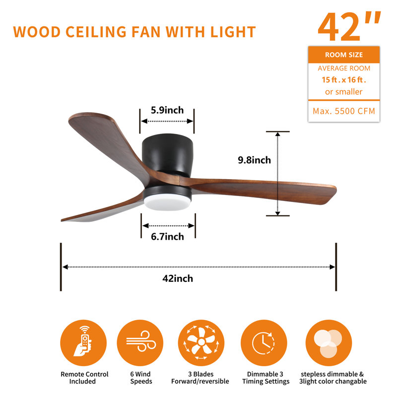 42 Inch Black Wood Ceiling Fans With Lights And Remote, 42 Wide