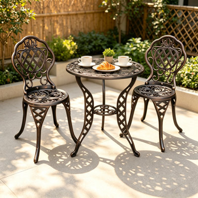 Cast Aluminum 2 - Person Outdoor Bistro Set with Round Table and 2 Dining Chairs for Balcony and Garden