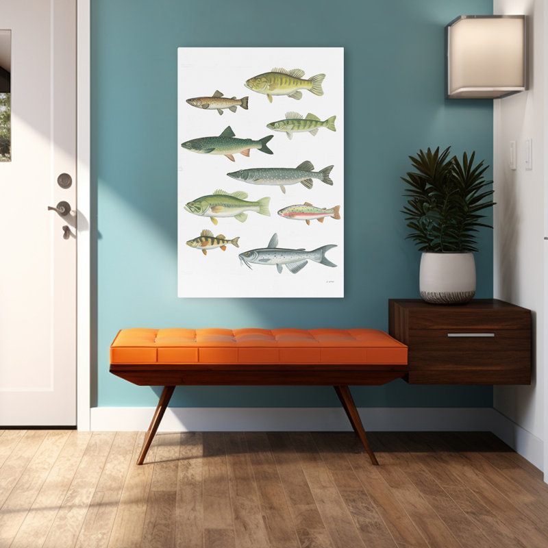 Fresh Catch V - Animal Bass Blue Brown Trout Art, 48" H x 32" W