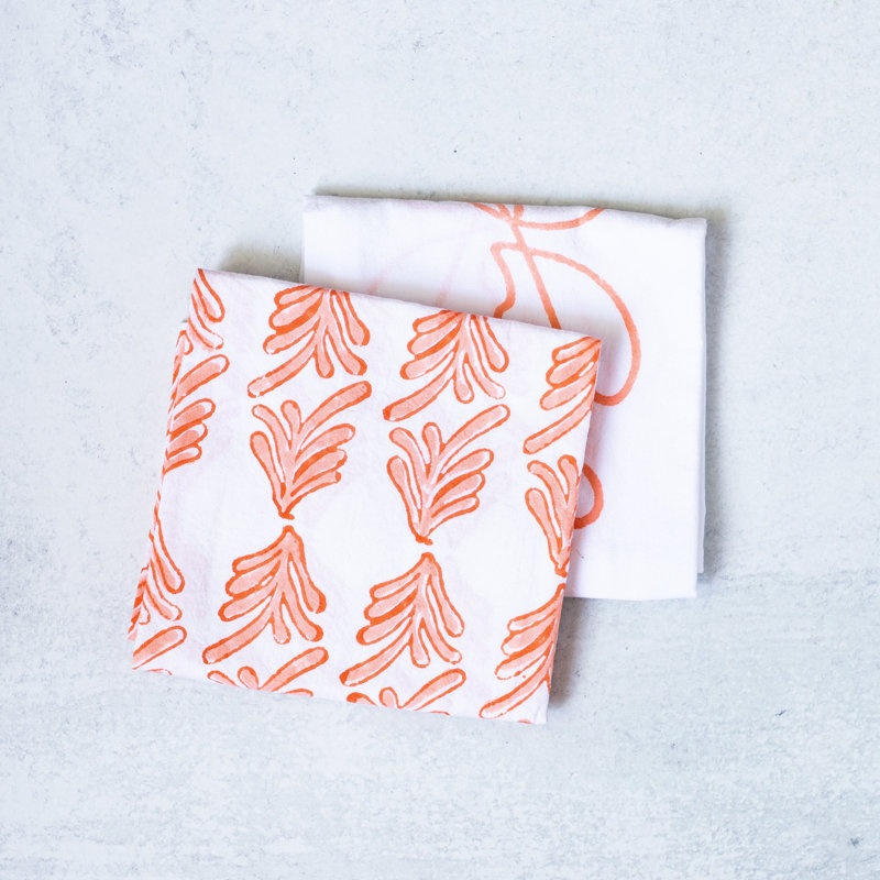 S/2 Tea Towel Set - Palmetto & Joyful, Orange