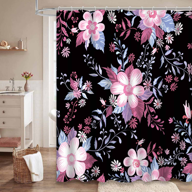 Rideau de douche imperméable à motif floral et ornemental avec 12 crochets, L 72 po x l 72 po