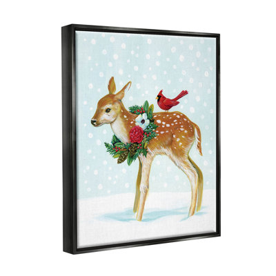 «Snowy Deer Holiday Cardinal» par Laura Marr - impression sur bois