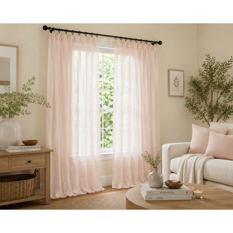 Etherton Semi Sheer Curtain Single Panel, 52" W x 108" L, Pink