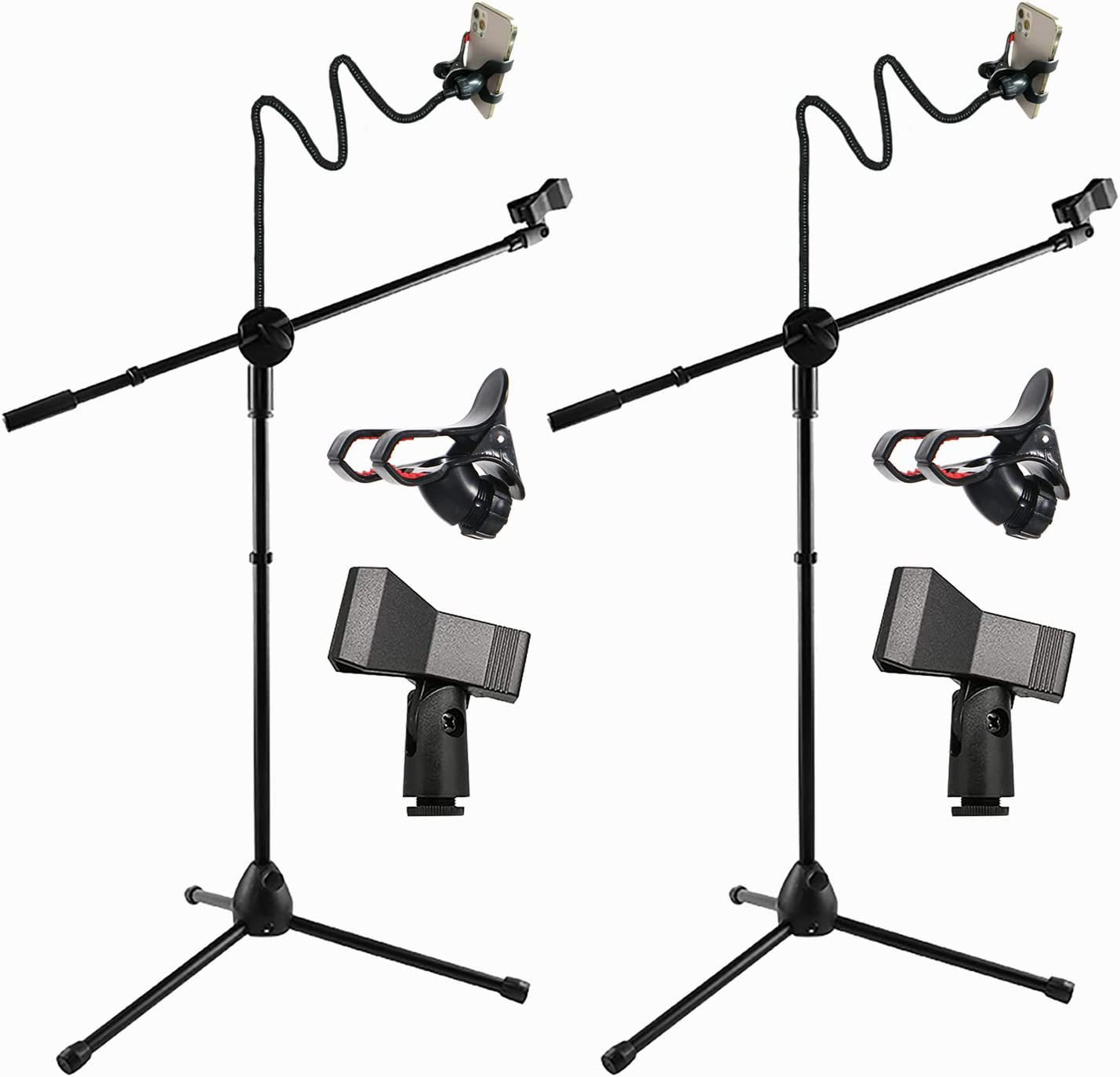 Dropship 5 Core Tripod Mic Stand Floor Adjustable 31 To 76 Inches Boom Arm Holder Microphone Stands 360 Degree Rotating Dual Mic   Ms Dbl