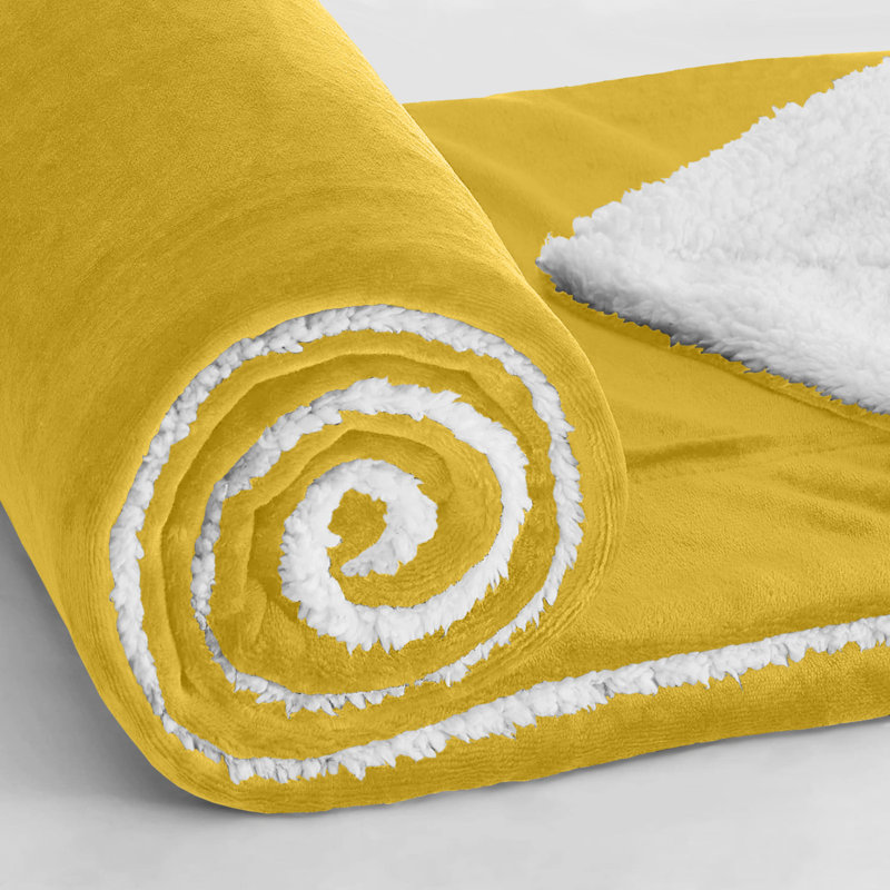 Misuzu Super Soft Reversible Sherpa Fleece Blanket, Single, Ochre