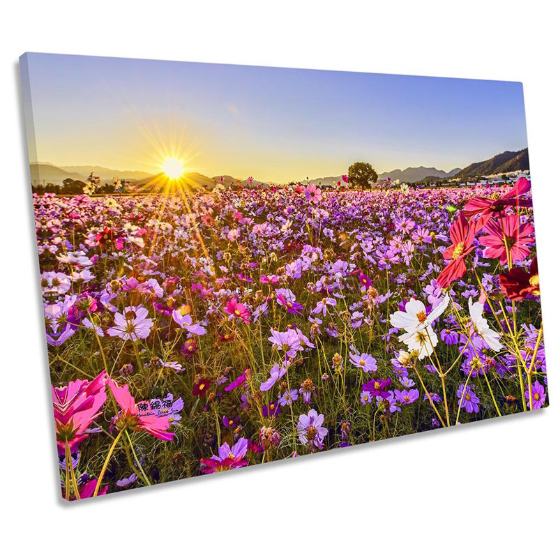 Pink Floral Summer Landscape - Wrapped Canvas Print, 61cm H x 91.4cm W x 4cm D