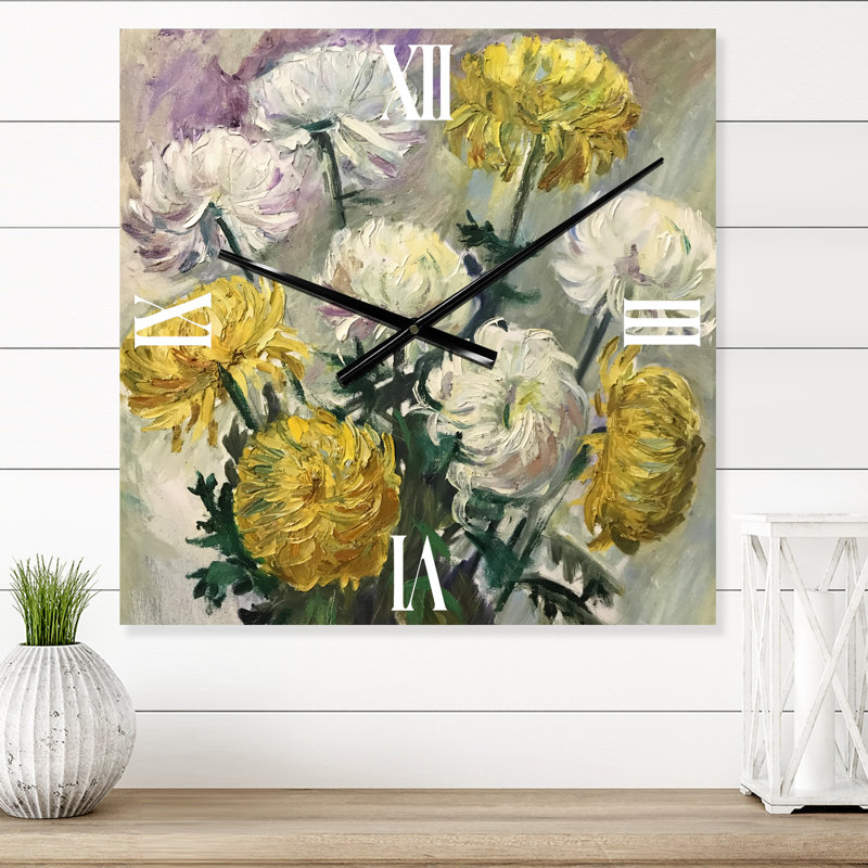 Blanc et marguerites dorées - Horloge murale traditionnelle, Petit