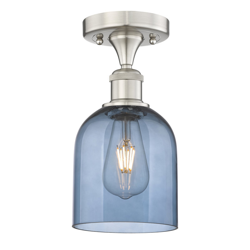 Edison - Allysson - 1 Light 6" Semi-Flush Mount - Seedy Shade, Brushed Satin Nickel, Princess Blue