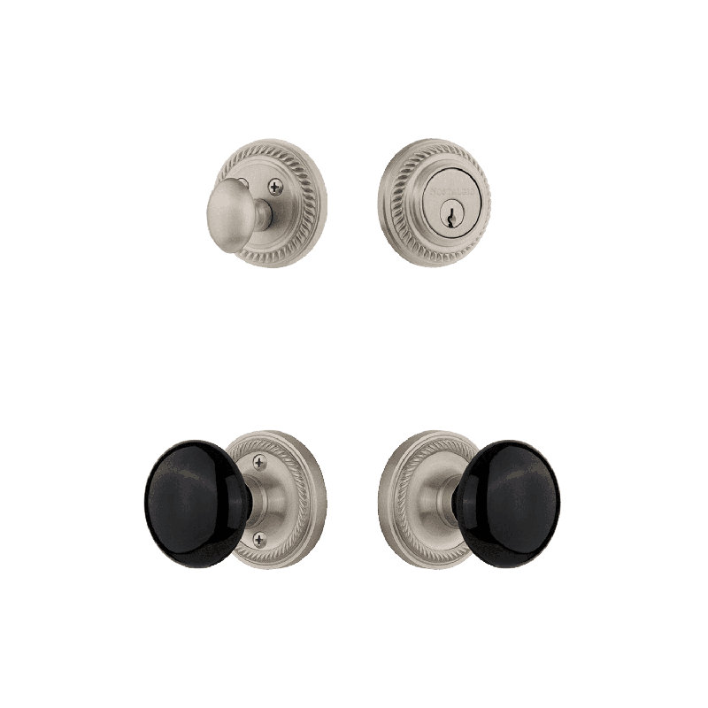 Nostalgic Warehouse Rope Rosette Entry Set with White Porcelain Knob, 2.75", Satin Nickel