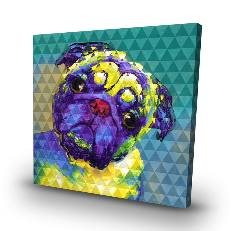 Geometric curious pug - 32"x32" art on canvas