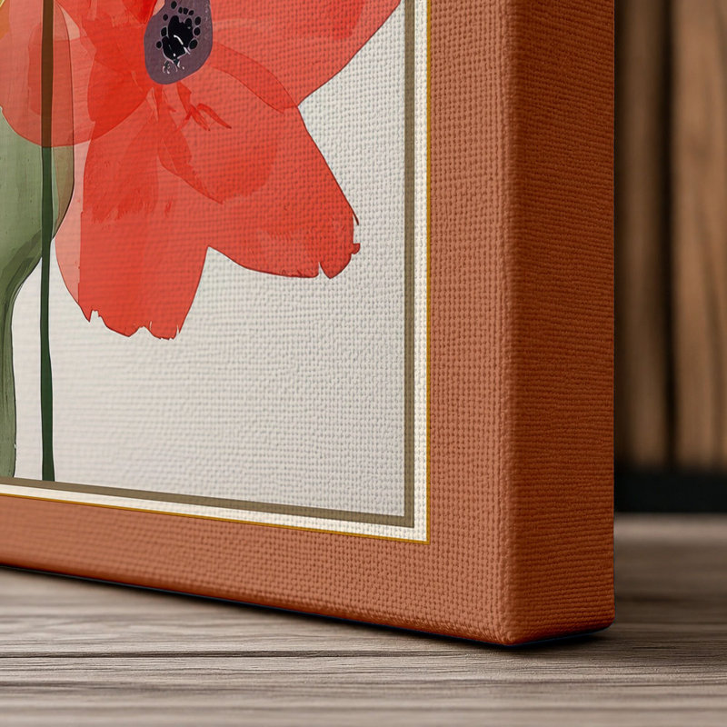 Flowers in Green Vase Botanical - Wrapped Canvas, 18x12 - 45.7 x 30.5 cm, Terracotta Border