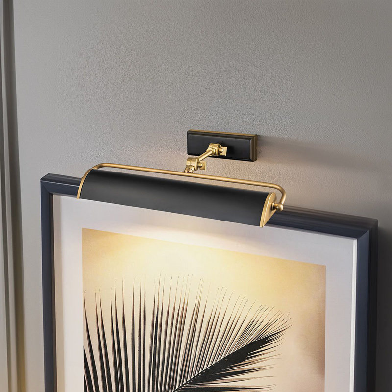 Hardwired Wall Mounted Picture Light, Matte Black/Aged Brass