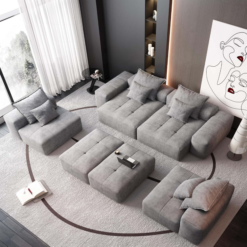 Canapé modulaire moderne 8 pièces avec coussins pour des combinaisons flexibles et un confort semblable à un nuage, Gris