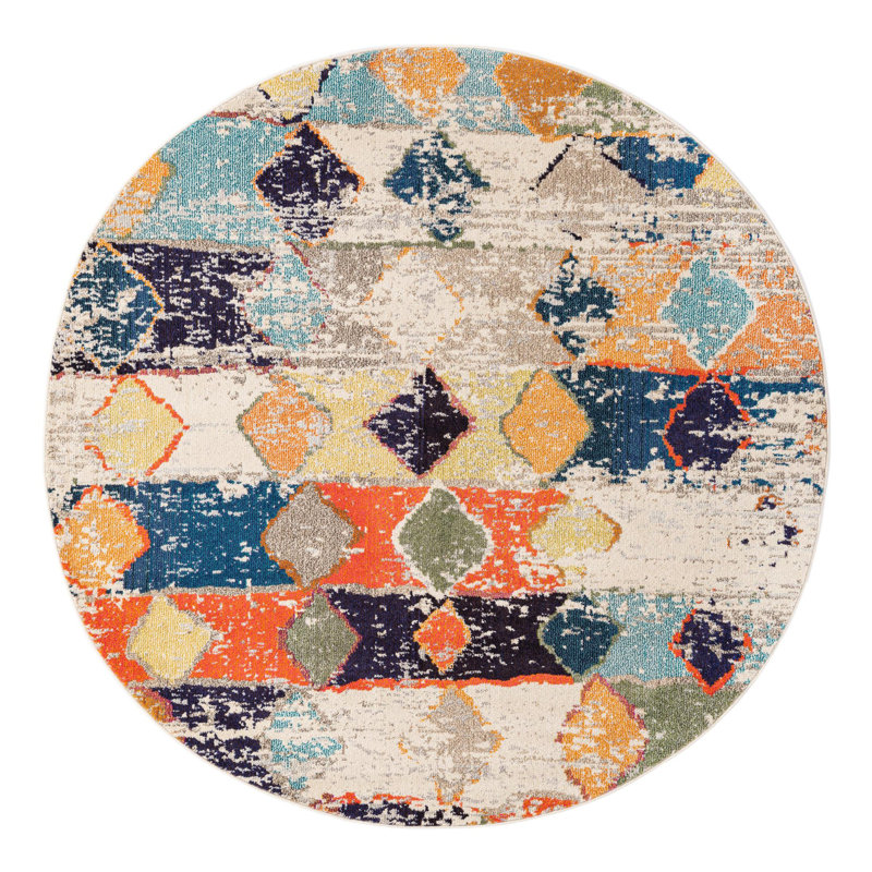 Washable Abstract Indoor Rug, Round 7'