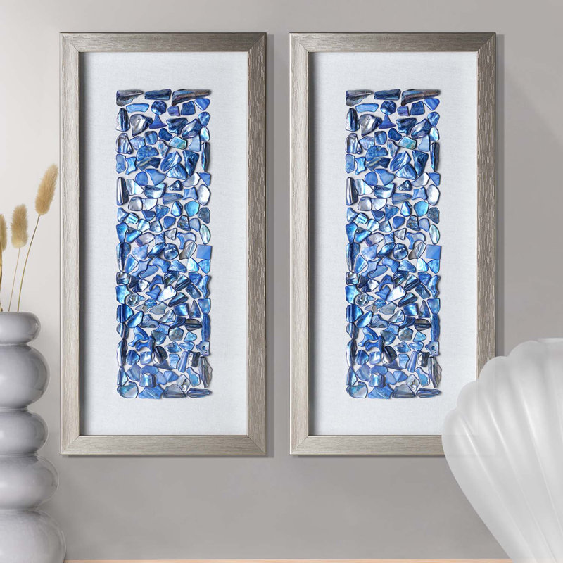Ensemble de 2 panneaux muraux en coquillage bleu Corradina