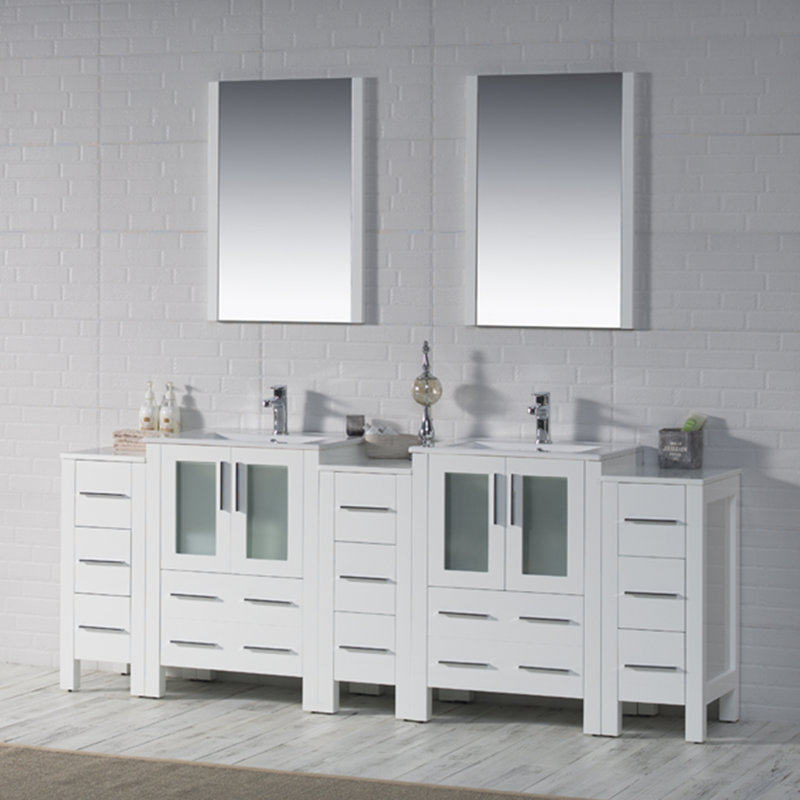 84" Double Bathroom Vanity with Sink, White
