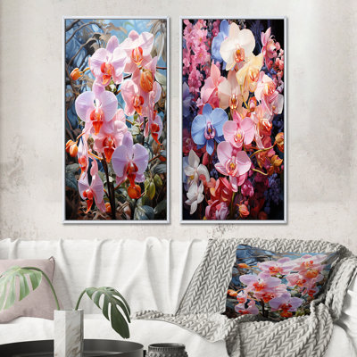 «Pink Orchids Tropical Allure», 2 pièces sur toile