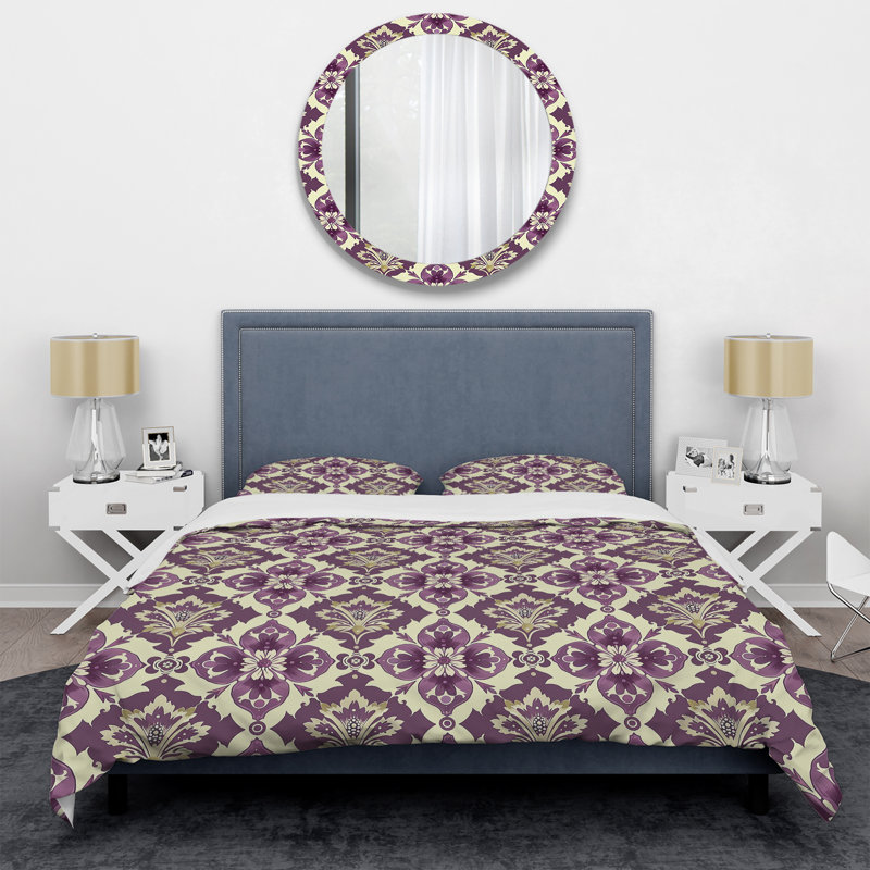 Ensemble de housse de couette Grape Purple Damask Bliss IV - Transitional, Housse de couette simple et deux taies décorative