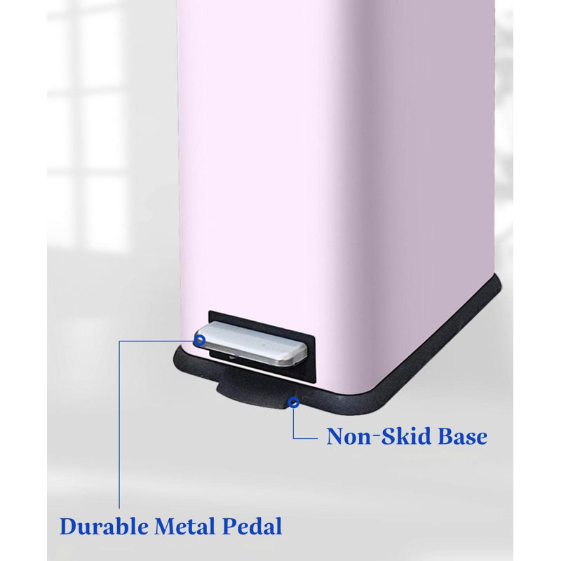 Stainless Steel Step On Kitchen Trash Can - 17L, Pink