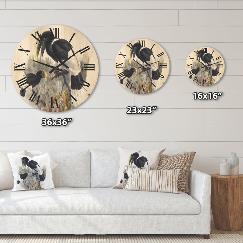 Horloge murale en bois Bird Illustration I, Très grand