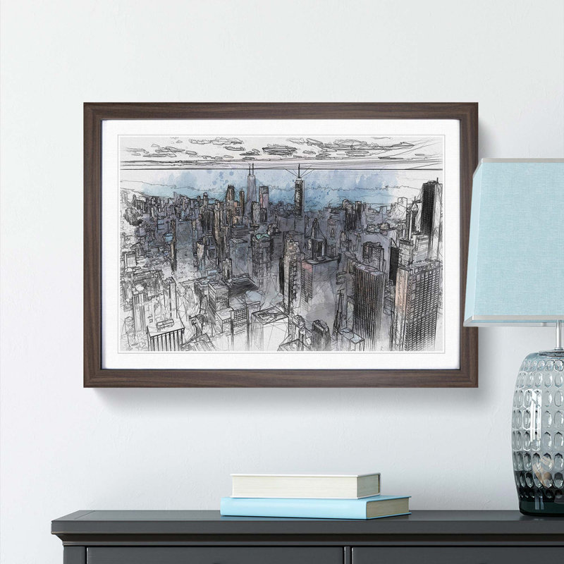 The Beauty of the Chicago Skyline in Abstract - Picture Frame Drawing Print, Walnut Framed, 36cm H x 48cm W x 2cm D