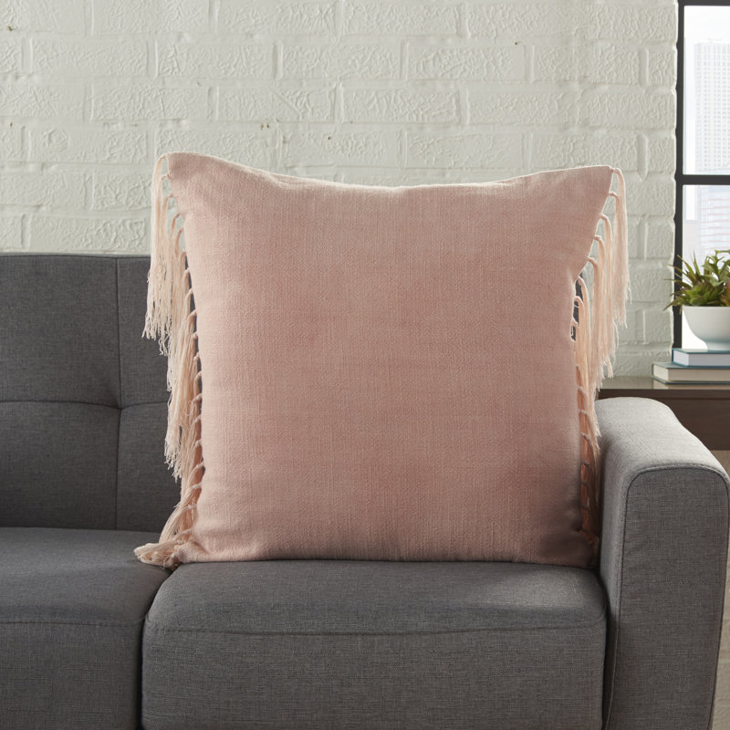 Fringed Cotton Reversible Throw Pillow