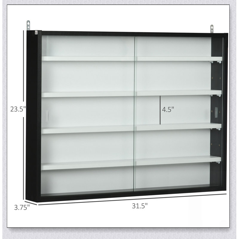 Vitrine murale en verre à 5 niveaux avec tablettes réglables et 2 portes, parfaite pour mettre en valeur des objets de collection et décoratifs.