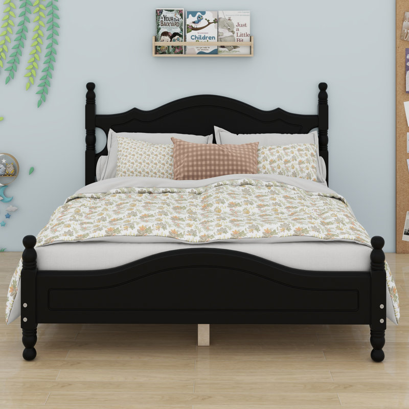Base de lit plateforme en bois, Noir, Lit double