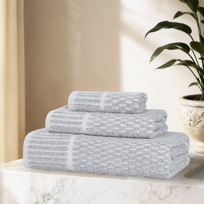 Blue Nile Mills  Viscose Cotton Blend Towel Set - Checkered Texture - Quick-Dry, Fade-Resistant