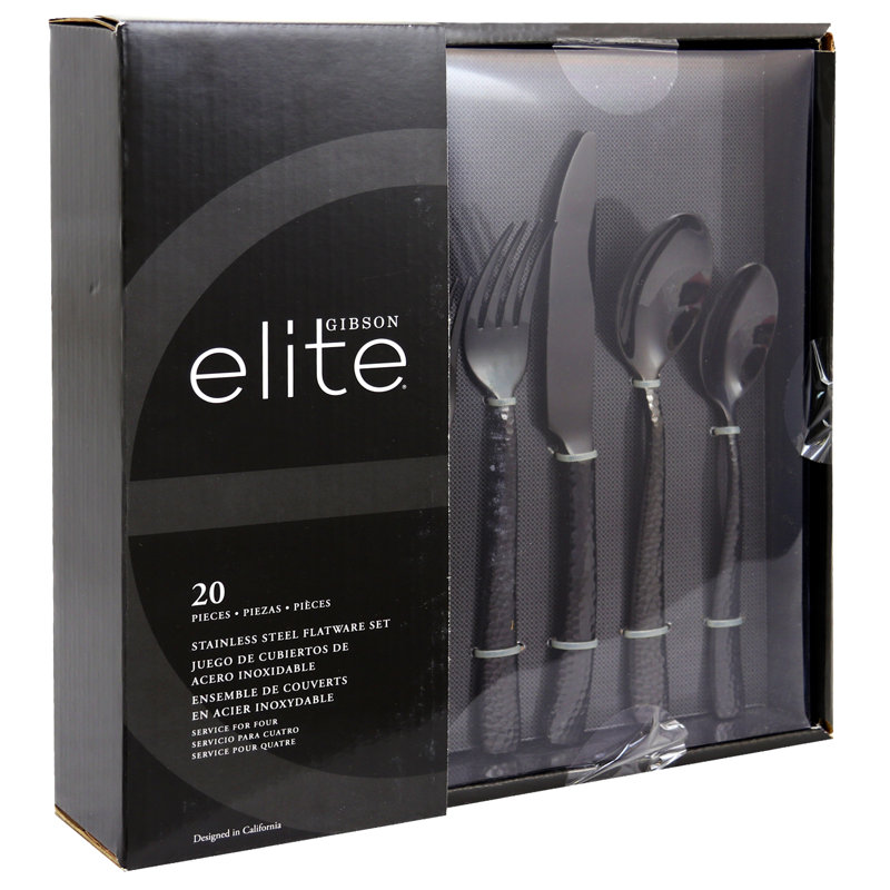 Ensemble de couverts 20 pièces Stonehenge, service pour 4, Noir