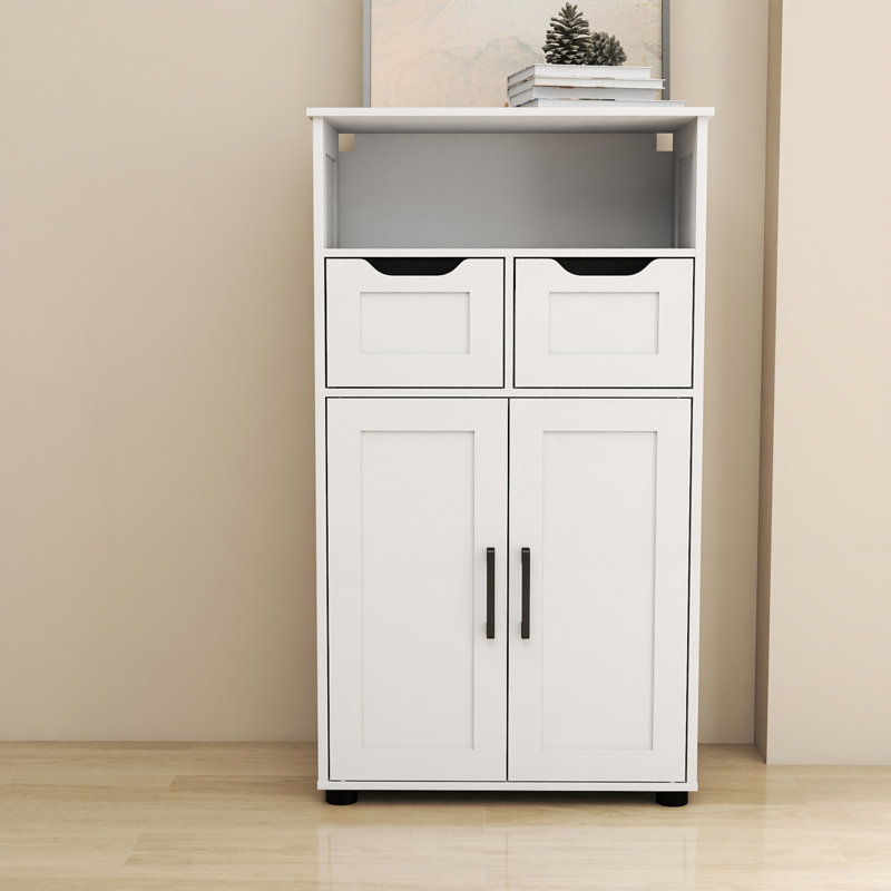 Storage Cabinet with 2 Large Drawer & Adjustable Shelf, White