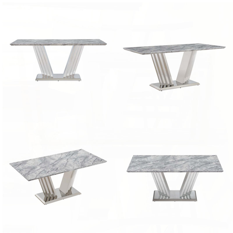 Table de salle à manger rectangulaire en marbre 70 pouces avec base en acier inoxydable miroir (6 à 8 places)