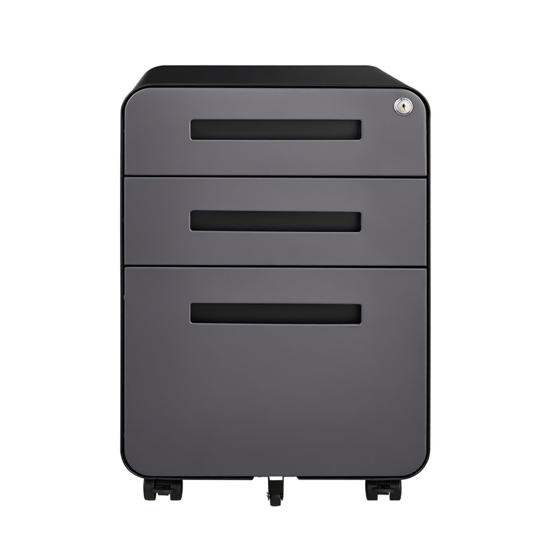 Simple Style 3 Drawer Mobile Filing Cabinet, Cold - 5 Wheel Design To Tipping, Lockable With 2 Keys, Removable Pencil Tray, Hanging Bar For Different File Sizes, Fits Under
