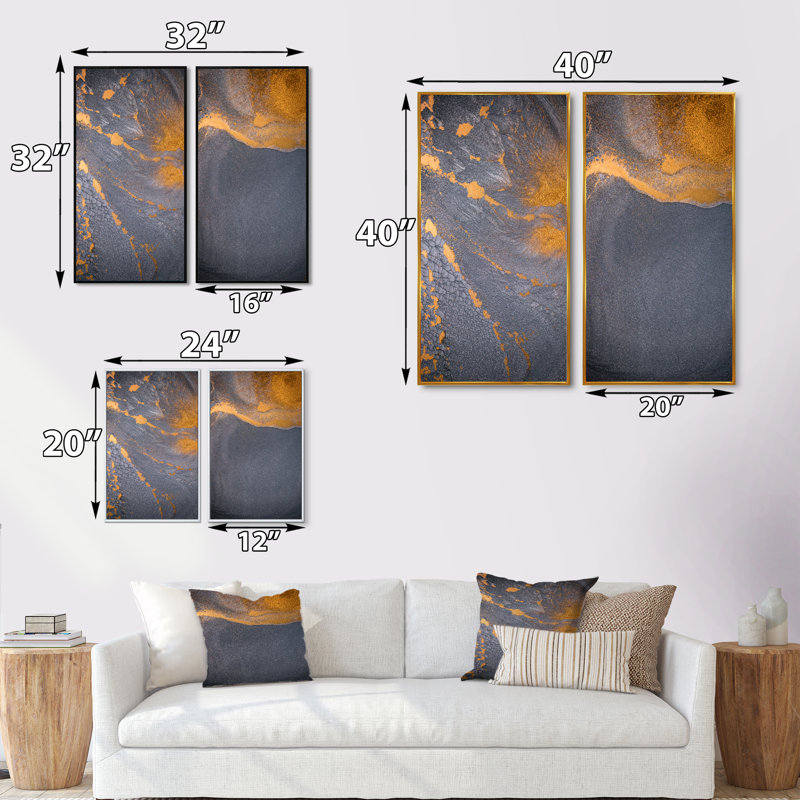 Golden on Gray, liquide Art Ripples III - ensemble de 2 photographies sur toile, H 40 po x l 40 po x P 1 po
