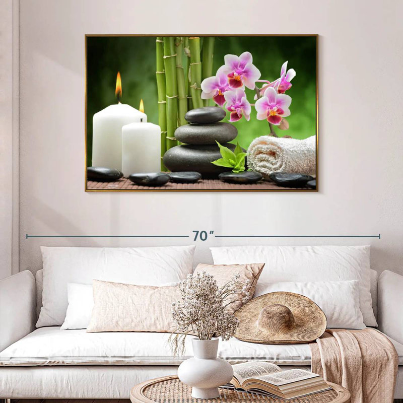 Zen Spa Indulgence, 46 po x 31 po, Cadre flottant doré