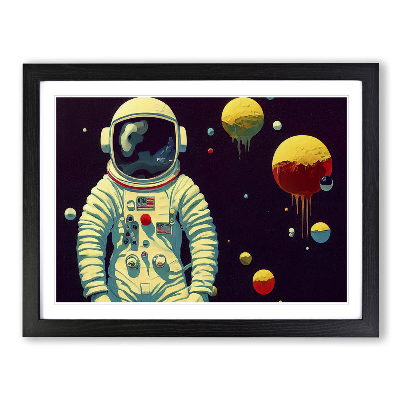 XH1022-6568X Painted Astronaut 1 Piece Single Picture Frame Wall Art, 34cm H x 46cm W x 2cm D, Black