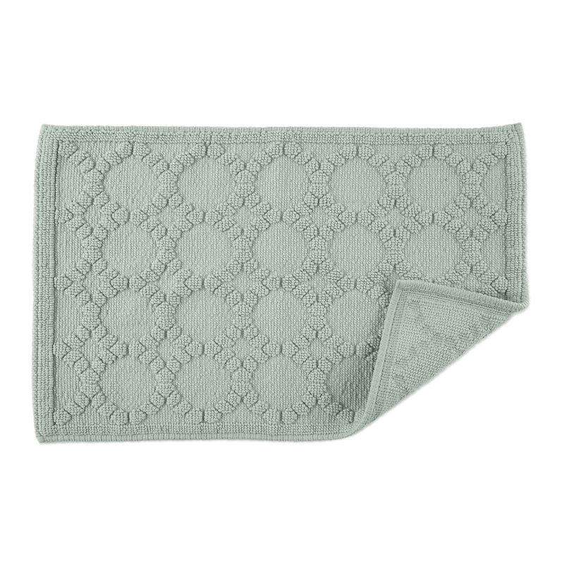 Sage Green Cotton Rectangle Machine-Washable Bathroom Rug